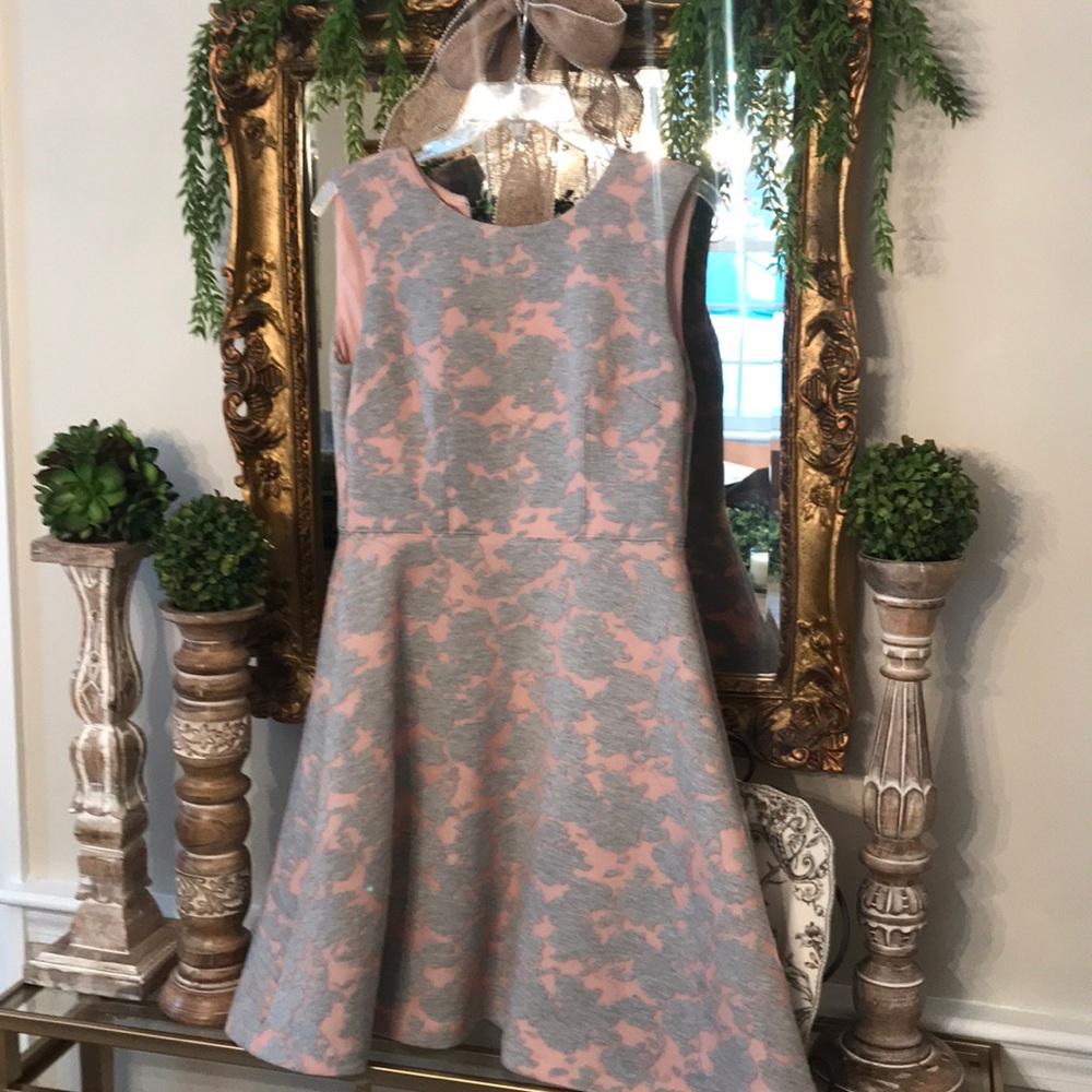 Pale peach and gray floral dress